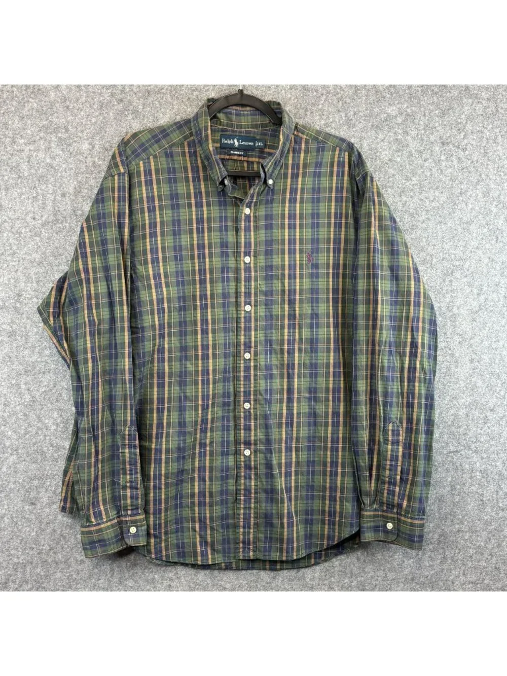 Ralph Lauren Mens XL Classic Fit Green Plaid Button-Down Long Sleeve Shirt Polo
